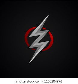 red silver lightning bolt thunder sign vector