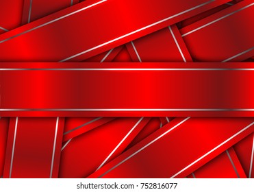 Red silver line ribbons background vector illustration.