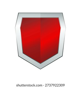Red and silver shield emblem, glossy metallic protective sign,