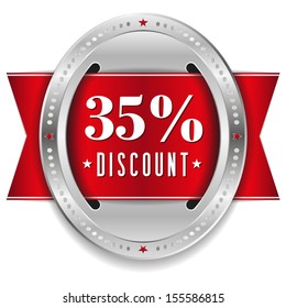 Red silver thirty-five percent discount badge