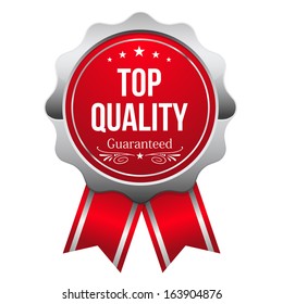 Red silver top quality badge with ribbon