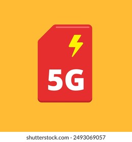 A red simcard with text 5G. Isolated Vector Illustration