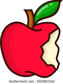 Red simple apple illustration. bitten apple fruit for healthy menu.