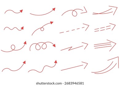 Red simple arrow vector illustration set.