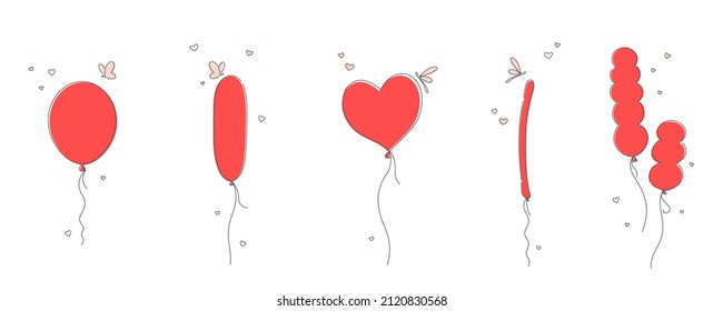 Red simple balloons of different shapes.