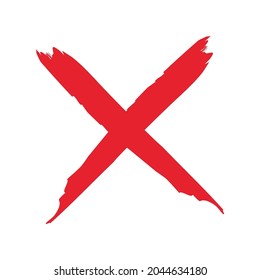 Red simple cross on white background. Choice icon. Checklist mark. Abstract art. Vector illustration. Stock image.