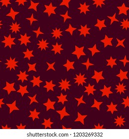 Red simple flat style light star flares seamless texture. Vector illustration