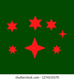 Red simple flat style light star flares isolated on green background. Vector illustration