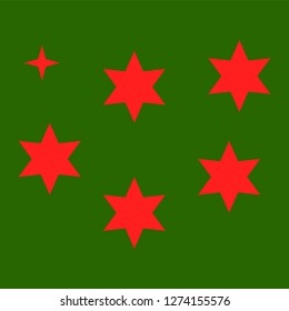 Red simple flat style light star flares isolated on green background. Vector illustration