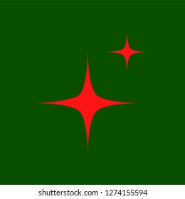 Red simple flat style light star flares isolated on green background. Vector illustration