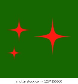 Red simple flat style light star flares isolated on green background. Vector illustration