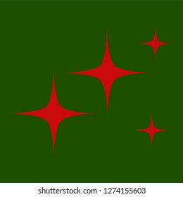 Red simple flat style light star flares isolated on green background. Vector illustration