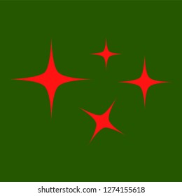 Red simple flat style light star flares isolated on green background. Vector illustration