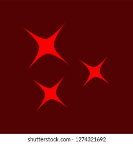 Red simple flat style light star flares isolated on burgundy background. Vector illustration