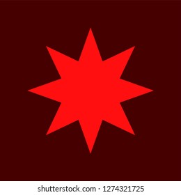 Red simple flat style light star flares isolated on burgundy background. Vector illustration