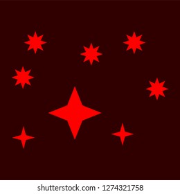 Red simple flat style light star flares isolated on burgundy background. Vector illustration