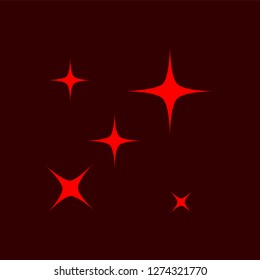 Red simple flat style light star flares isolated on burgundy background. Vector illustration