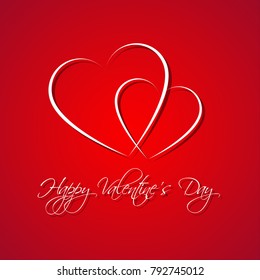 Red simple Happy Valentines day card with two heart, Be my Valentine background, vector illustration