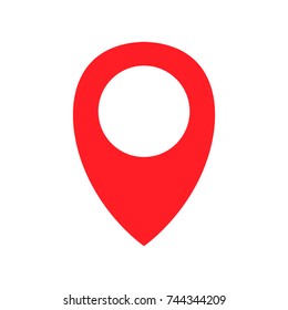 red simple map pin with shadow. concept of pinpoint button, finder label, check rights, ui, user interface, direction, mobile app. flat style trend logotype graphic design element on white background.