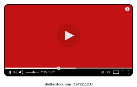 Red simple modern video player design template for web and mobile apps flat style isolated on white. Vector illustration