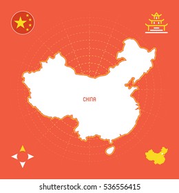 red simple outline map of China