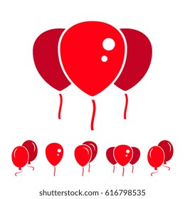 Red Simple Party Balloon Icons Isolated On White Background