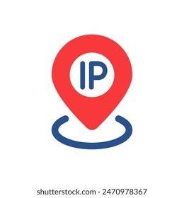 red simple pin point icon like ip address. flat style graphic trend modern design abstract vps logotype element isolated on white. concept of easy and fast search of internet protocol location