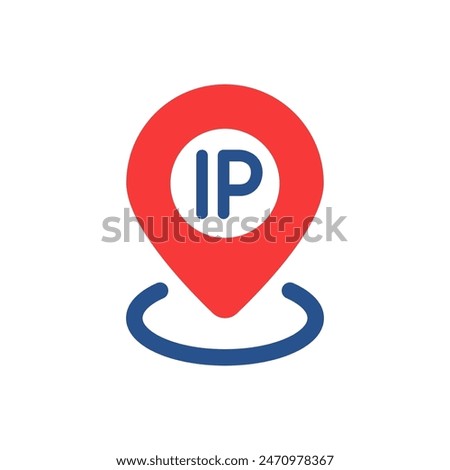 red simple pin point icon like ip address. flat style graphic trend modern design abstract vps logotype element isolated on white. concept of easy and fast search of internet protocol location