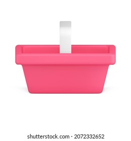 Red simple plastic shopping cart with handle up side view 3d icon vector illustration. Empty basket for carry products at store for customer comfortable isolated. Online grocery order delivery