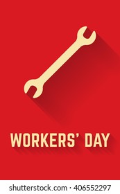 Red simple poster dedicated to the International Workers' Day with a wrench and text Workers' Day with long shadow.