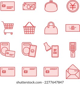 Red simple shopping icon set