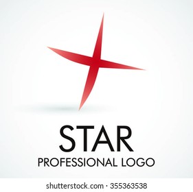 Red simple star of ribbon abstract vector and logo design or template shine business icon of company identity symbol concept
