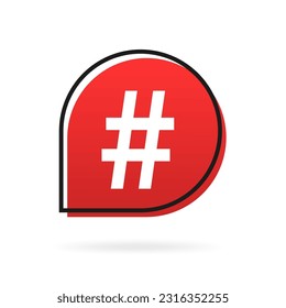 Red simple thin line hashtag icon. flat outline trendy logo graphic design illustration isolated on white background. Popular message concept for microblogging or logo advertising. Vector illustration