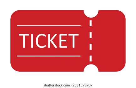 Rotes einfaches Ticketsymbol. Vektorbild einzeln auf weißem Hintergrund. Ideal für Konzerte und Eintrittskarten. 