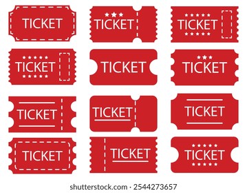 Iconos rojos del boleto simple. Imagen de Vector aislada sobre fondo blanco. Icono de entradas para eventos Ideal para conciertos y entradas. 