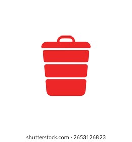 Icono de Vector de papelera de reciclaje simplificado rojo sobre fondo blanco para conceptos ambientales. La Imagen de Vector representa los desechos, el contenedor, el reciclaje, el medio ambiente y la eliminación.