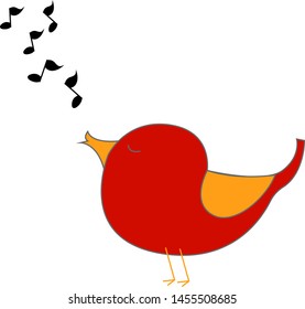 Red singing bird, illustration, vector on white background.