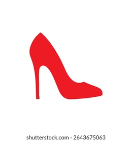 Red single high heel silhouette icon vector flat design.