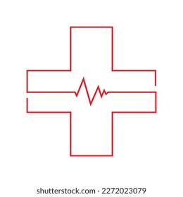 Red single line cross logo. Medical healthcare sign or symbol creative vector on white background.