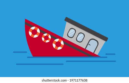 red sinking ship vector illustration. suitable for backgrounds, children's books, covers, etc.