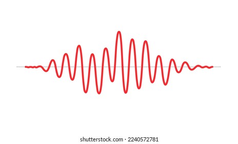 Red sinusoid impulse signal line. Black curve sound wave. Voice or music audio concept. Pulsating electronic radio graphic. 
