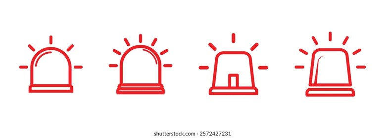 Red siren icon. Emergency light symbol in vector design. flashing siren icon. Vector set of warning lights.