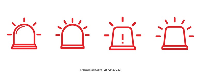 Red siren icon. Emergency light symbol in vector design. flashing siren icon. Vector set of warning lights.