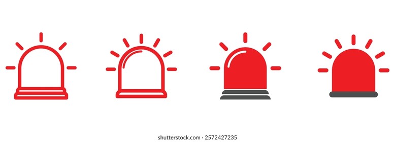 Red siren icon. Emergency light symbol in vector design. flashing siren icon. Vector set of warning lights.