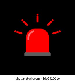 red siren light. emergency symbol isolated on black background. vector illustration