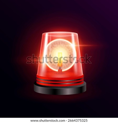 Red siren light transparent on a dark background. Warning flasher alert emergency. Medical distress signal or accident. 3D Vector EPS10.