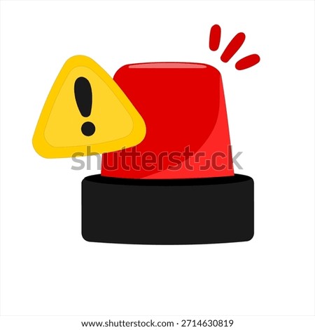 Red siren light. Warning sign, police alarm, ambulance alarm. Vector cartoon illustration