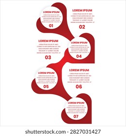 Red Six Step Infographic with Circular Numbered Sections and Process Information