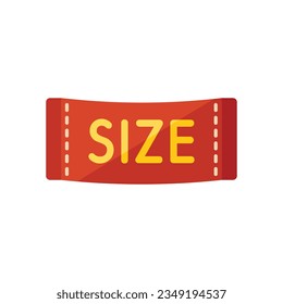 Red size label icon flat vector. Cloth tag. Fabric cotton isolated