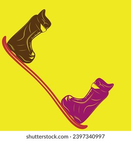red skateboard and purple and brown shoes on it